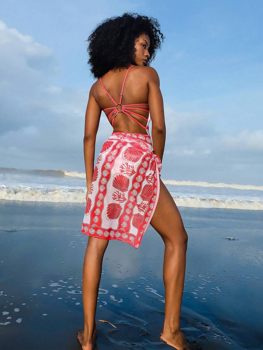 SHEIN Swim Maillot de bain une pièce pour femme à l'impression rétro positionnée régulièrement pour l'été - Multicolore - Voir 1