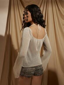 COSMINA Elegante top de tirantes de punto acanalado de color crema versátil para uso diario, ideal para festivales, tops de verano lindos, estilo occidental, bohemio, de ganchillo, para primavera/verano - Crema - Ver 2