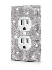 Placas para toma de corriente, cubre enchufes para salidas eléctricas, tamaño estándar 4.50" X 2.76", Placa decorativa de interruptor de luz con cristales de imitación de diamantes plateados para accesorios de dormitorio y decoración del hogar - Plateado - Ver 1