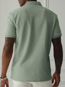 Manfinity Homme Men's Vacation Casual Style With An INS-Inspired Look. A Geometric Diamond-Textured Jacquard Knit Short-Sleeve Khaki Polo Shirt With A Button Placket, Perfect For Music Festivals And Hawaiian Beach Vacations, As Well As Everyday Wear-An Ideal Gift For A Boyfriend Or Husband. Offers A French Elegance And Romance. Men's Geometric Stripe Textured Casual Polo Shirt, Polo For Men, Polo Shirts For Men Collar, Old Money Style