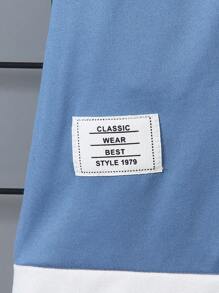 SHEIN 2件套男童字母拼接圆领短袖短裤套装，带贴布，适合夏季度假、旅行、休闲、日光浴 - 霧霾藍 - 查看 6