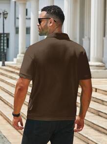 Manfinity Homme Men's Casual Versatile Solid Color Short Sleeve Polo Shirt - Khaki - View 2