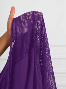 Fleurora Vestido midi de encaje con costuras, volantes y mangas huecas, para mujeres de talla grande, profesionales de negocios, en color púrpura. Ropa y vestidos de profesora, vestidos de otoño, vestidos de encaje, para las cuatro estaciones