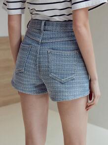 MOTF STUDIO Pantalones cortos vaqueros con bolsillo en ángulo y botones - Azul - Ver 3