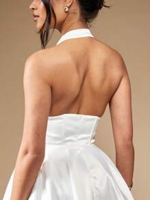 MISSGUIDED Halter Neck Mini Dress With Full Skirt Cute Sundress - White - View 8