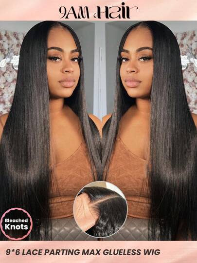 9X6 Flexible Closure Pre Bleached Pre Plucked Pre-Cut Lace Melting Lace 9x6 Glueless Closure Wig Long Sliky Straight 100% Human Hair 9AM HAIR