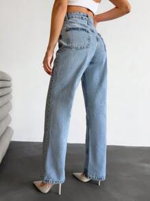 RueChic Jeans casual dritti in vita alta lavati per donna