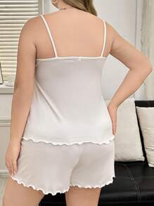 Plus Size Minimalist Heart Print Camisole Top & Shorts Pajama Set, Outfits - White - View 2
