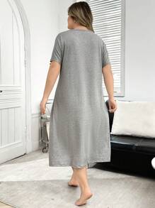 Plus Size Butterfly Print Asymmetric Shoulder Casual Comfortable Nightgown, Summer Sleep Dress - Light Grey - View 2