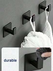 SHEIN 1pc Bathroom Adhesive Towel Hook, Wall Mount Robe Hanger, No Drilling Required Home Bathroom Decor Bathroom Organizer Summer - Black - View 1
