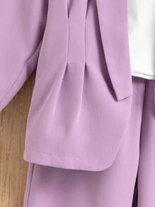2Pcs Set Tween Girls Elegant Commuting High-Waist Collar Jacket & Pants - Violet Purple - View 3