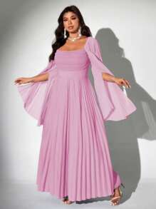 Grovea Vestido largo de manga larga de gasa con volantes, elegante y romántico, para mujer de talla grande para fiesta - Rosa - Ver 4