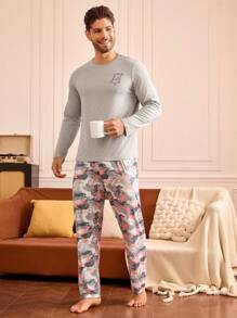 Happy Jammies Conjunto de ropa casual para hombre, camiseta de manga larga y pantalones, minimalista, cómodo para uso diario