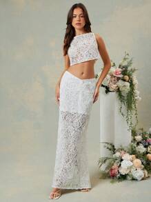 L'Amorae Front Ruched Lace Mini Skirt, Solid Color Minimalist Fashion Casual Everyday Wear - Apricot - View 5