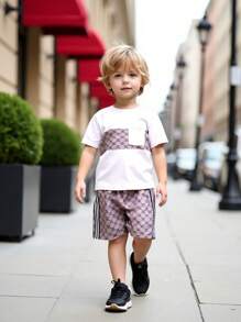 2pcs Set Young Boys Round Neck T-Shirt And Printed Shorts, Summer Getaway, Holiday, Travel, Relax, Sunbathing - White - View 4