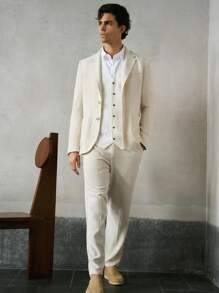 Manfinity VCAY 2pcs Men's Woven Slim Fit Casual Suit Set - Apricot - View 1