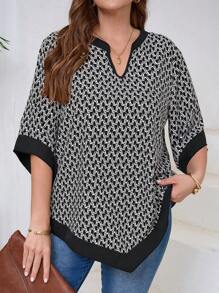 EMERY ROSE Plus Size Women Casual Asymmetrical Hem Pullover Shirt - Multicolor - View 4