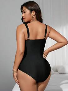 Swim SXY Traje de baño de una pieza talla grande para mujer con diseño de bloques de color y malla cruzada para verano y vacaciones en la playa