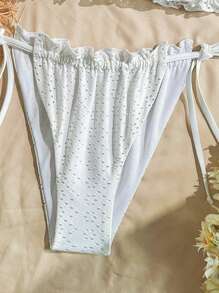 Swim Mod Summer Beach Vacation Outfits For Women, Solid Color Mesh Fabric Adjustable Shoulder Straps Ruffles Bowknot Tie Cute Elegant Bikini - White - View 5