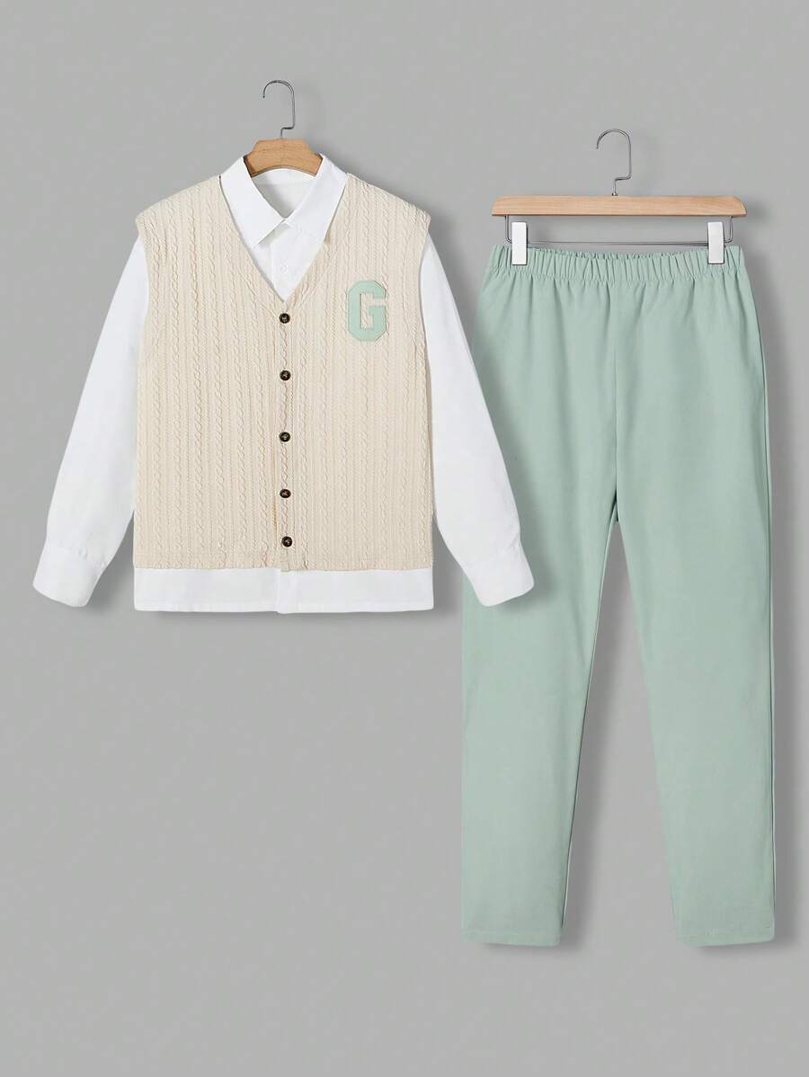 Teen Boys Casual Cool Long Sleeve Hoodie & Pants Set - Green - View 1
