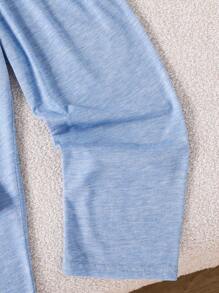 SHEIN Young Boy Solid Color Patchwork Button-Front Long Sleeve Top And Pants Pajamas Set - Mint Blue - View 6