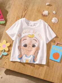 CoComelon X SHEIN Baby Boy Cartoon Graphic Cute White Short Sleeve T-Shirt, Suitable For Spring And Summer. - White - View 1
