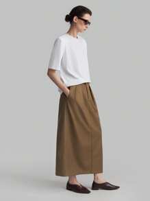 Ontre 2026春夏女装休闲纯色百褶长裙，现代都市派对、返校、婚礼、都市简约休闲日常、波西米亚风、度假、假日棕色半身裙，百搭复古风女裙 - 棕色 - 查看 3