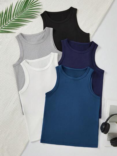 5pcs/Pack Comfortable Casual Undershirt Vest For Teenage Boys