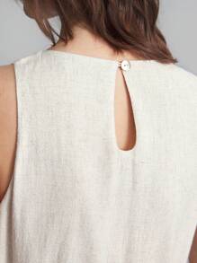 Ontre 2026 Spring & Summer Women's Casual Fitted Waist Dress, Suitable For Office, Teachers, Club, Minimalist Urban Commute, Elegant, Teacher's Day Outfit, Round Neck Sleeveless Short Dress - Beige - View 6