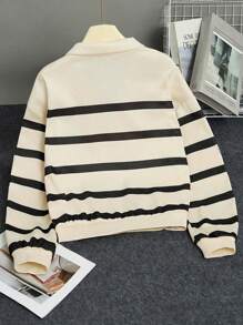 INAWLY Women Plus Size Striped Zipper Crew Neck Casual Sweatshirt Graduation,Back To School,Graduation,Teacher,Back To School Pullover Fall Winter Autumn