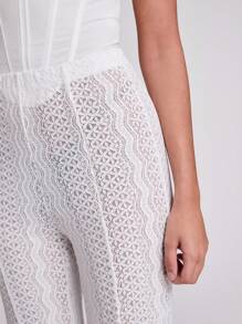 SHEIN BAE Women's White Lace Flare Pants/Trousers, Sexy Sheer Boho Style For Beach Vacation, Party, Music Festival, Summer - White - View 6