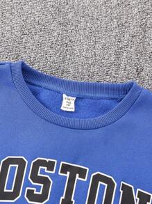 6pcs Tween Boys Casual Sports Letter & Number Graphic Print Round Neck Loose Sweatshirt And Drawstring Waist Relaxed Fit Solid Color Knit Pants 2pcs Outfit Set - Multicolor - View 4