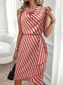SHEIN Clasi Allover Print Draped Front Asymmetrical Hem Dress Maxi Women Outfit