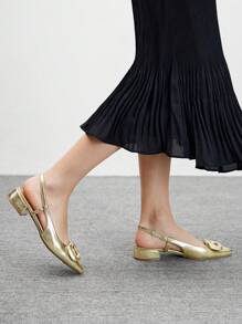 CUCCOO BIZCHIC 女士纯色尖头简约平底鞋，休闲日常穿着 - 金色 - 查看 5