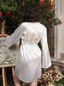 Elegant Golden Embroidered White Robe For Women - White - View 2