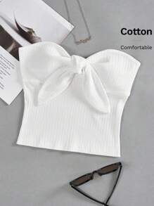 SHEIN EZwear Women's Tie Front Strapless Top - White - View 1