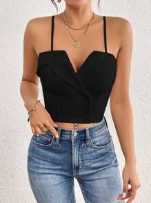 Breezaya 女士纯色短款修身休闲吊带背心，适合度假 - 黑色 - 查看 4