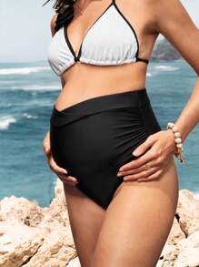 SHEIN Braga de bikini de embarazada con diseño fruncido de cintura alta