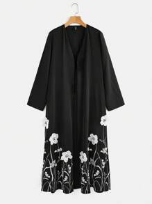 Al Najma Abaya larga bordada con flores para mujeres, bata modesta