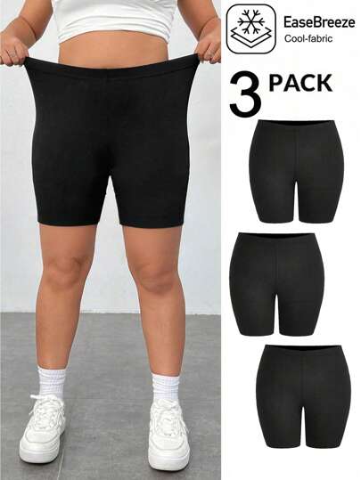 SHEIN EZwear 3pcs/Set Black Plus Size Short Leggings Set