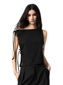 LYSMO 女式简约纯色系带侧开衩休闲背心