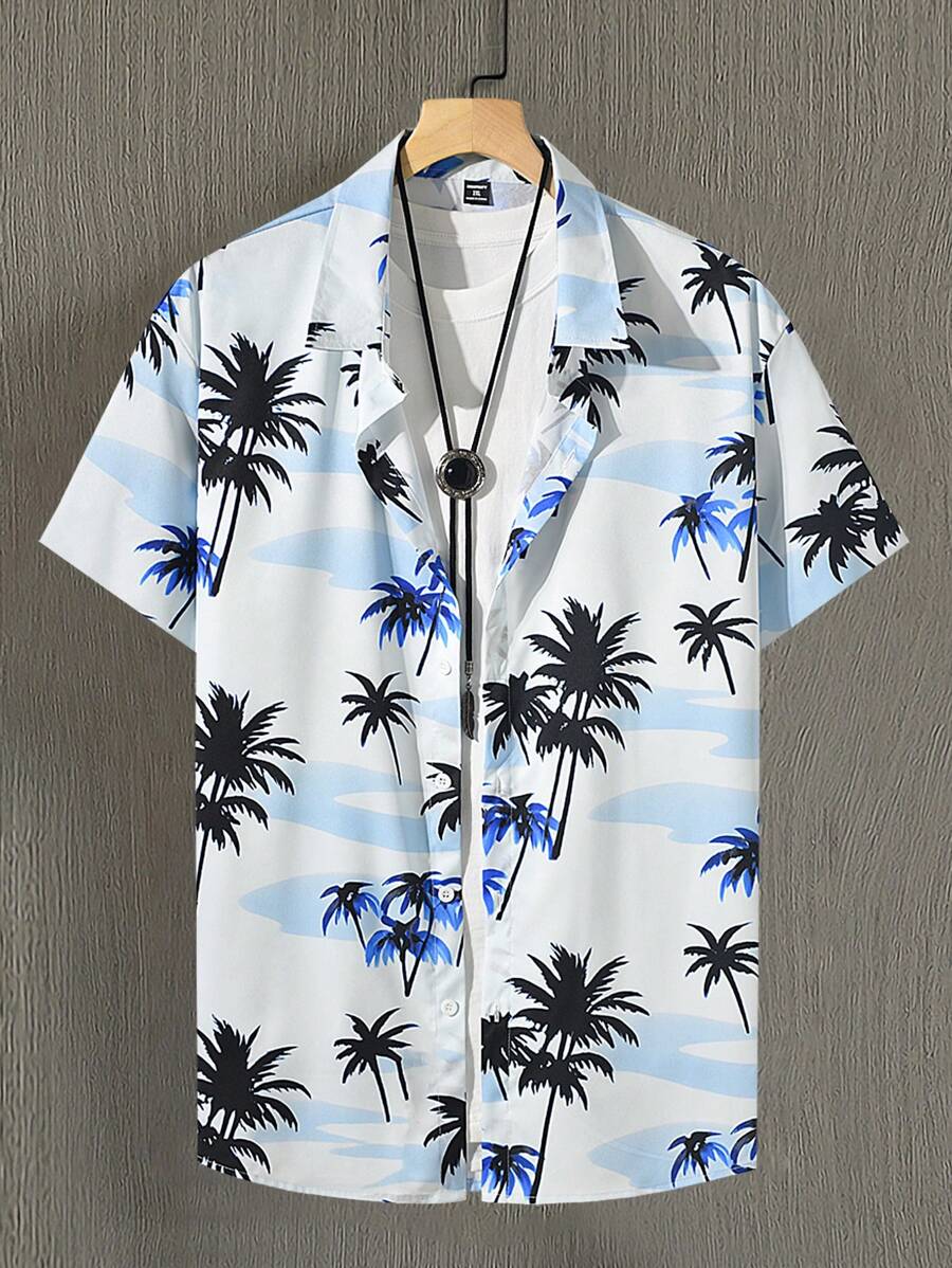 Manfinity RSRT Plus Size Men's Coconut Tree Print Casual Holiday Shirt - Multicolor - View 1