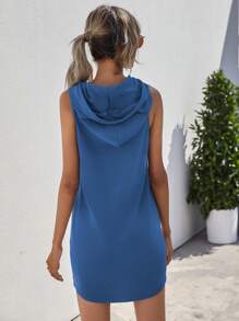 SHEIN LUNE 女士纯色无袖简约连帽短款休闲连衣裙 - 藍色 - 查看 2