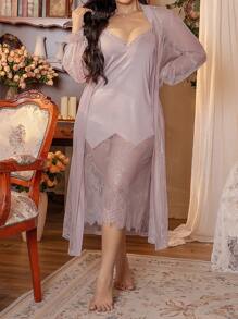 Côtesoire Spitzen-Patch-Sexy Große Größen-Strick-Bademantel