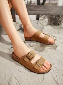 Solecia 女士金属装饰简约平底凉鞋，日常休闲穿着 - 駝色 - 查看 2