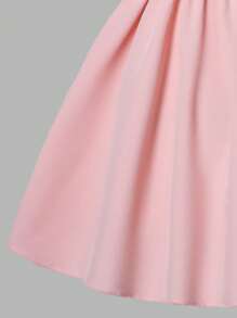 青少年女孩优雅可调节肩带腰部中长连衣裙 - 淺粉色 - 查看 4