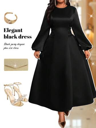 Fleurora 春夏秋冬优雅红色编织圆领系带喇叭A字裙长款长袖大码连衣裙红色连衣裙粉色连衣裙正式礼服圣诞节女装优雅连衣裙婚礼节日连衣裙红色连衣裙情人节新年女装