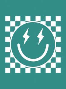 Flirla 大码女式笑脸印花休闲宽松圆领短袖 T 恤 - 綠色 - 查看 3