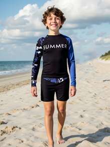 Teen Boys Camouflage Long Sleeve Swimsuit Set