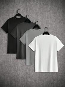 Manfinity Homme 4pcs/Pack All-Match Knitted Grey System Men T-Shirt, Casual Daily Versatile - Multicolor - View 2